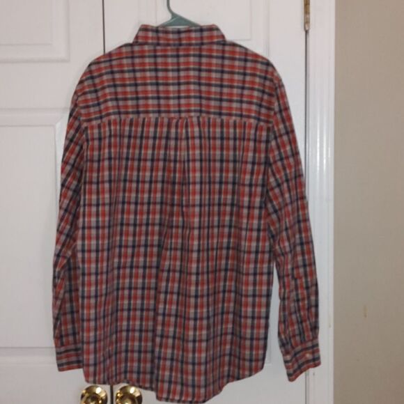 Chaps Easy Care navy reddish orange plaid button down shirt Sz L - Picture 3 of 4
